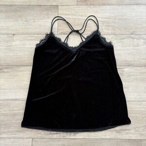 Abercrombie & Fitch Womens M Camisole Tank Black Lace Velvet Sleeveless V Neck